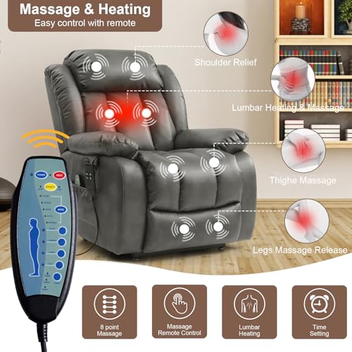Genuine Leather Power Lift Recliner with Massage and Heat E73666