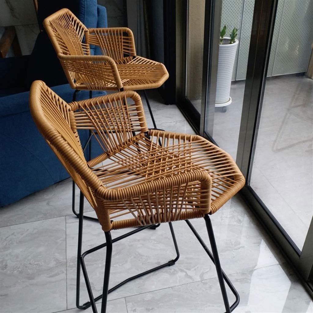 Beige Rattan Bar Stool with Footrest & Back M6760