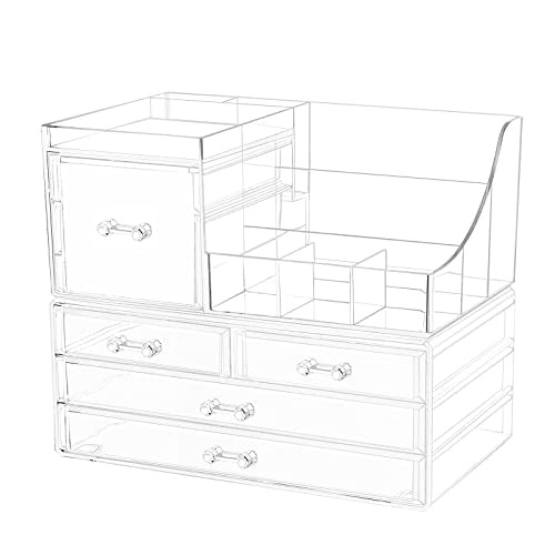 Clear Makeup Organizer With Drawers, Stackable Cosmetic Storage Display Case V32903