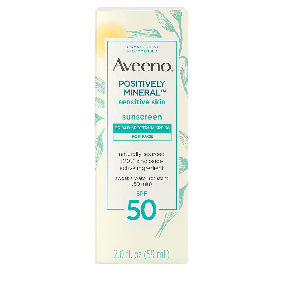 Positively Mineral Sensitive Skin Daily Sunscreen Lotion, Broad Spectrum SPF 50 with 100% Zinc Oxide, Lightweight & Non-Comedogenic Facial Sunscreen, Travel-Size, 2 fl. oz E6298