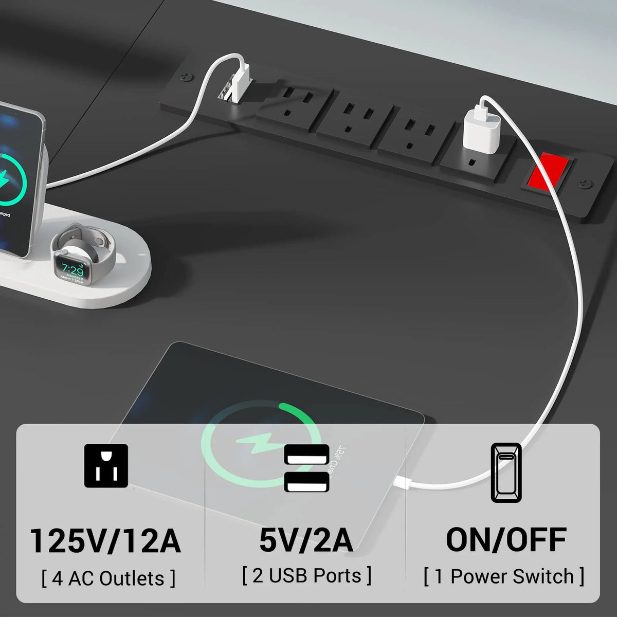 L Shaped Gaming Desk with Power Outlets and LED Strip F76466
