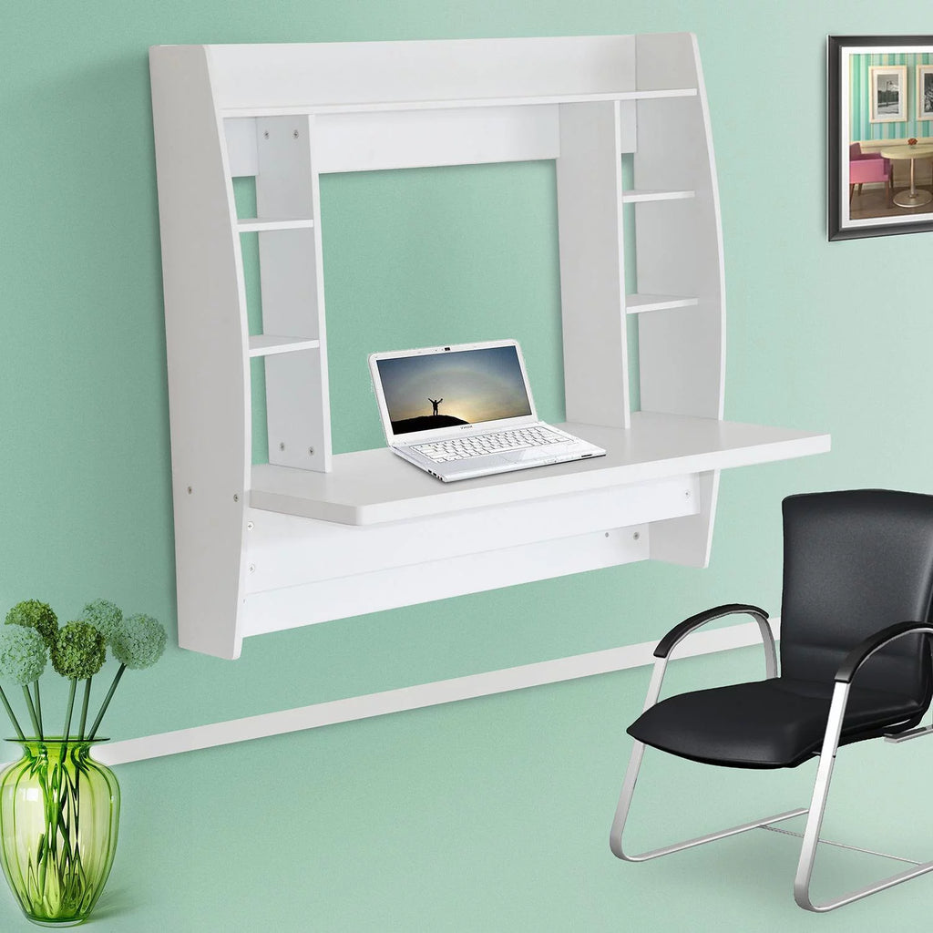 Wall Mount Computer Desk with Storage Shelves A795