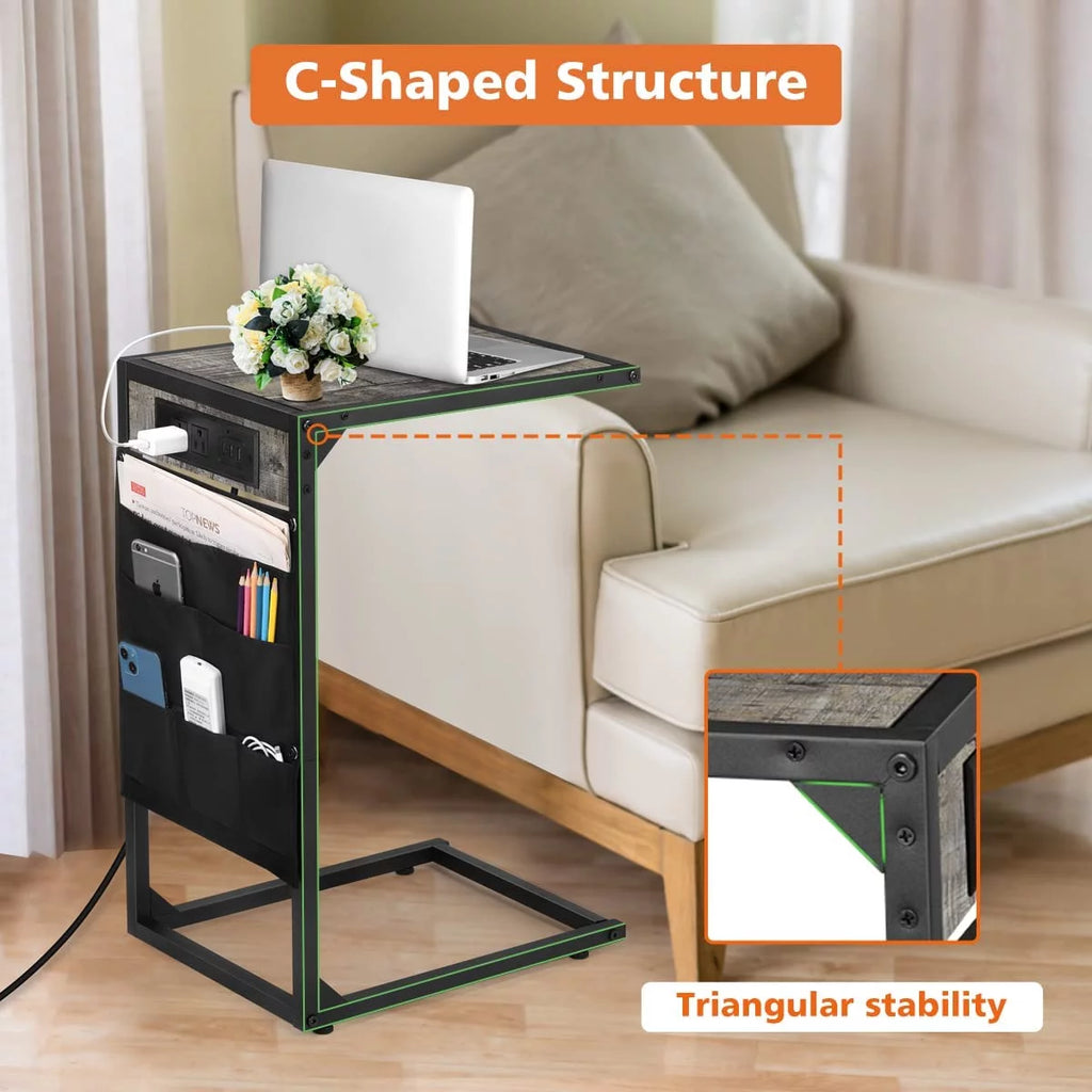 C Shaped End Table Set of 2 with Charging Station W707