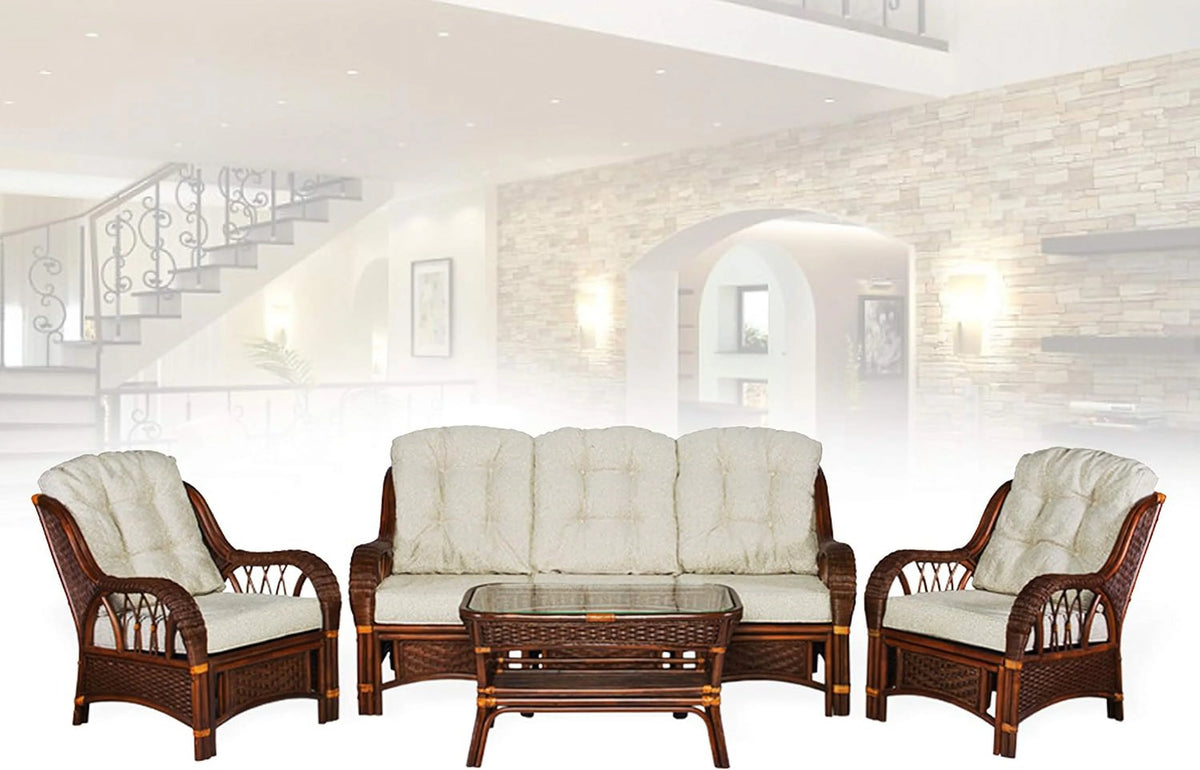 Rectangular Coffee Table Dark Walnut Natural Rattan T576