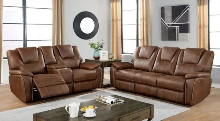 Brown Leatherette Recliner Sofa Set 2pcs E5611