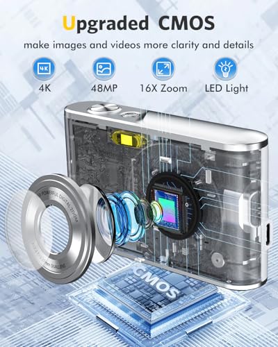 4K Compact Digital Camera with Autofocus Dual Lens 48MP 16X Zoom Black K40767