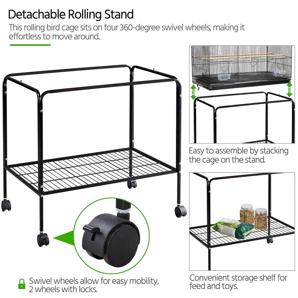 47 Bird Cage with Slide-Out Tray and Rolling Stand R833