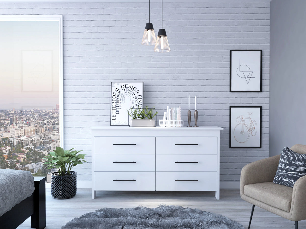 White 6 Drawer Wood Dresser B602308