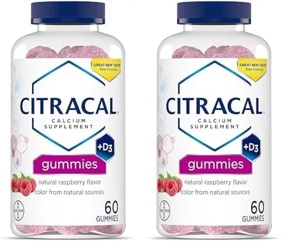Chewable Calcium with Vitamin D3 Gummies, Natural Raspberry Flavor, 60 Count (Pack of 2) G360
