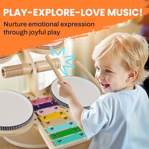 Wooden 8 in 1 Percussion Drum Kit with Xylophone Cymbal N262