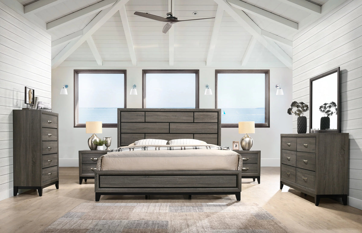 Queen Size Wood Bedroom Set with Bed Dresser Mirror Nightstands Chest T42167