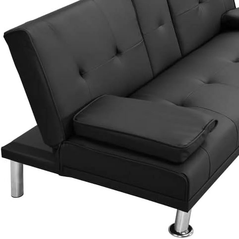 Convertible Folding Futon Sofa Bed with Metal Legs & 2 Cupholders V960