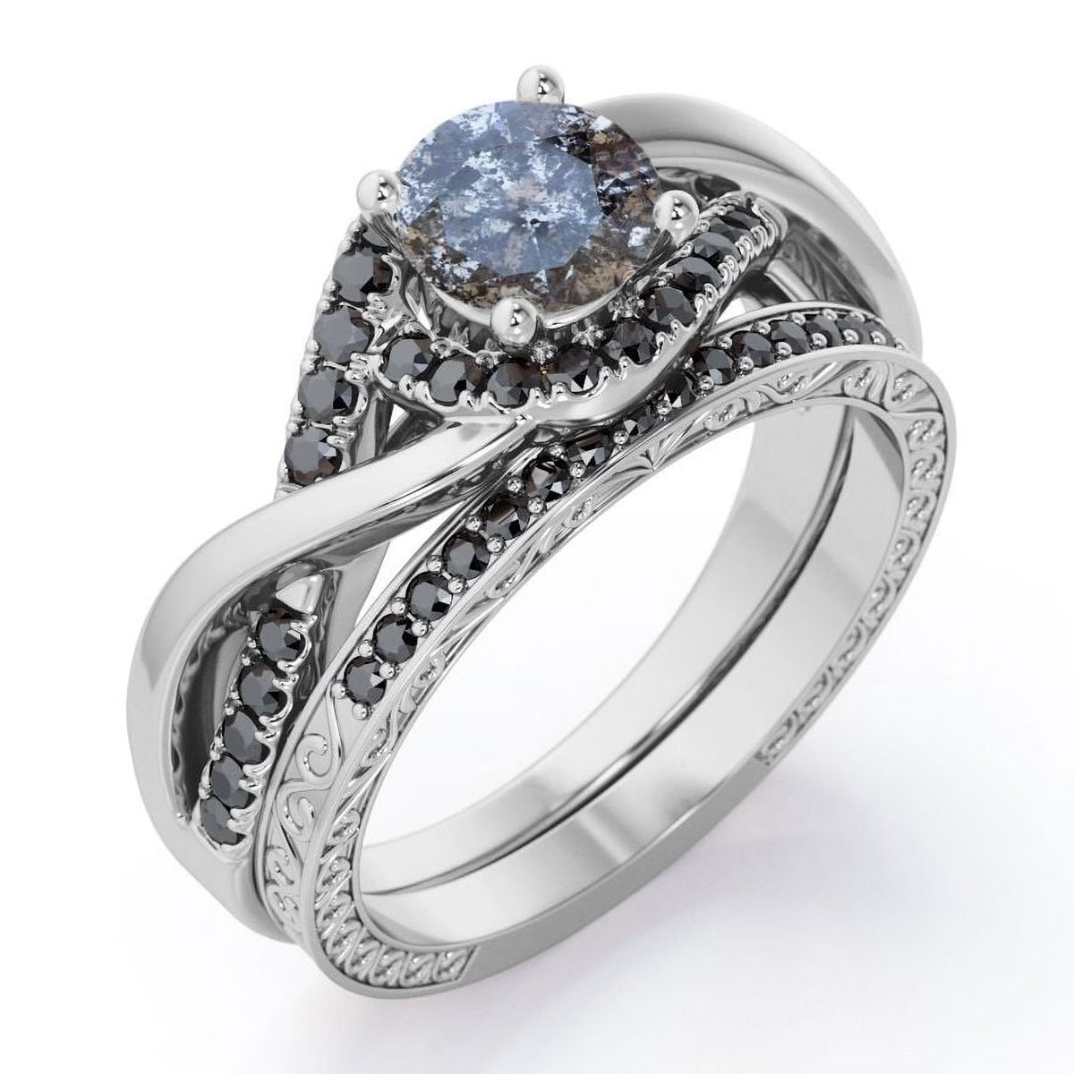 18K White Gold Plating over Silver Diamond Twisted Wedding Set A11441