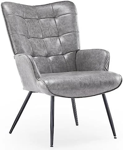 Brown High Back PU Faux Leather Wingback Accent Chair I3202