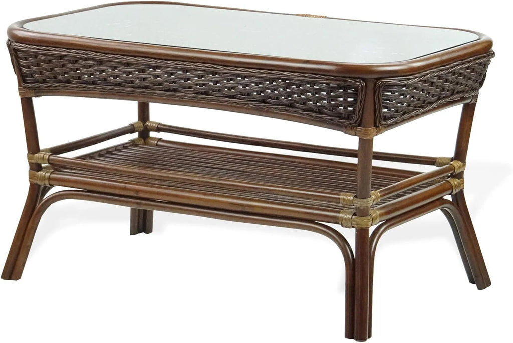 Rectangular Coffee Table Dark Walnut Natural Rattan T576