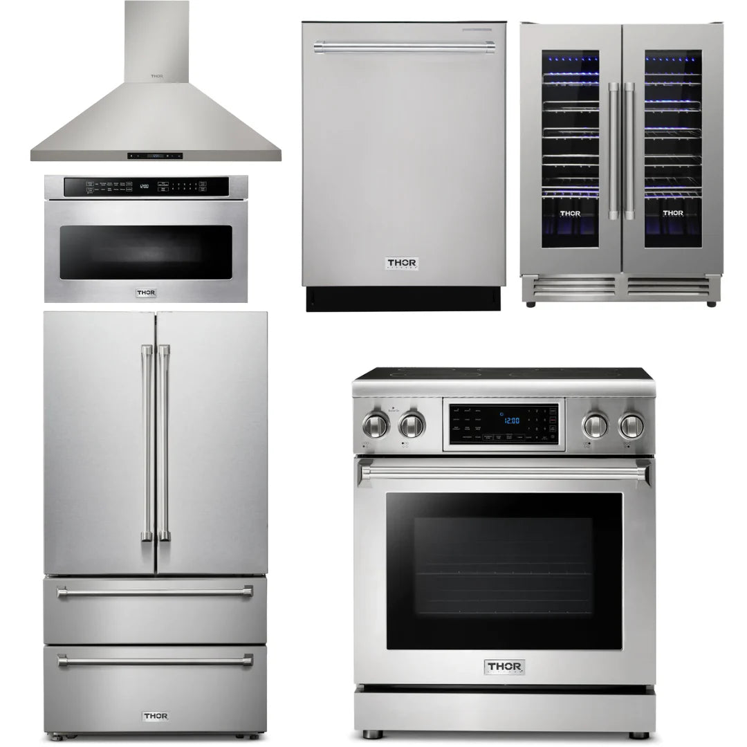 30 Electric Range, Range Hood, Microwave, Refrigerator, Dishwasher, Wine Cooler R26574