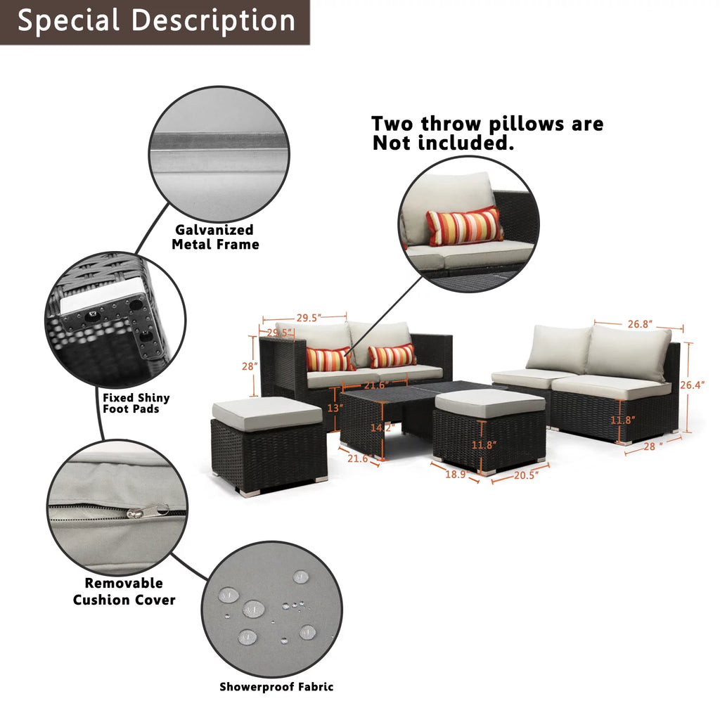 8 PCS Patio Furniture Set Sectional Sofa with Ottoman Coffee Table H6518