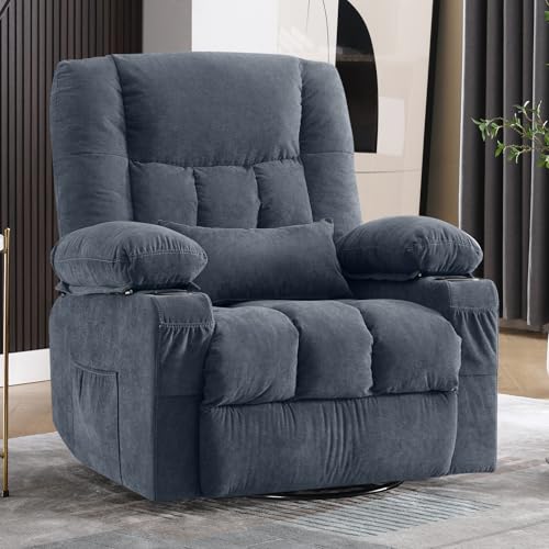 Massage Swivel Rocker Recliner Chair with Heat and Side Pocket Y88945