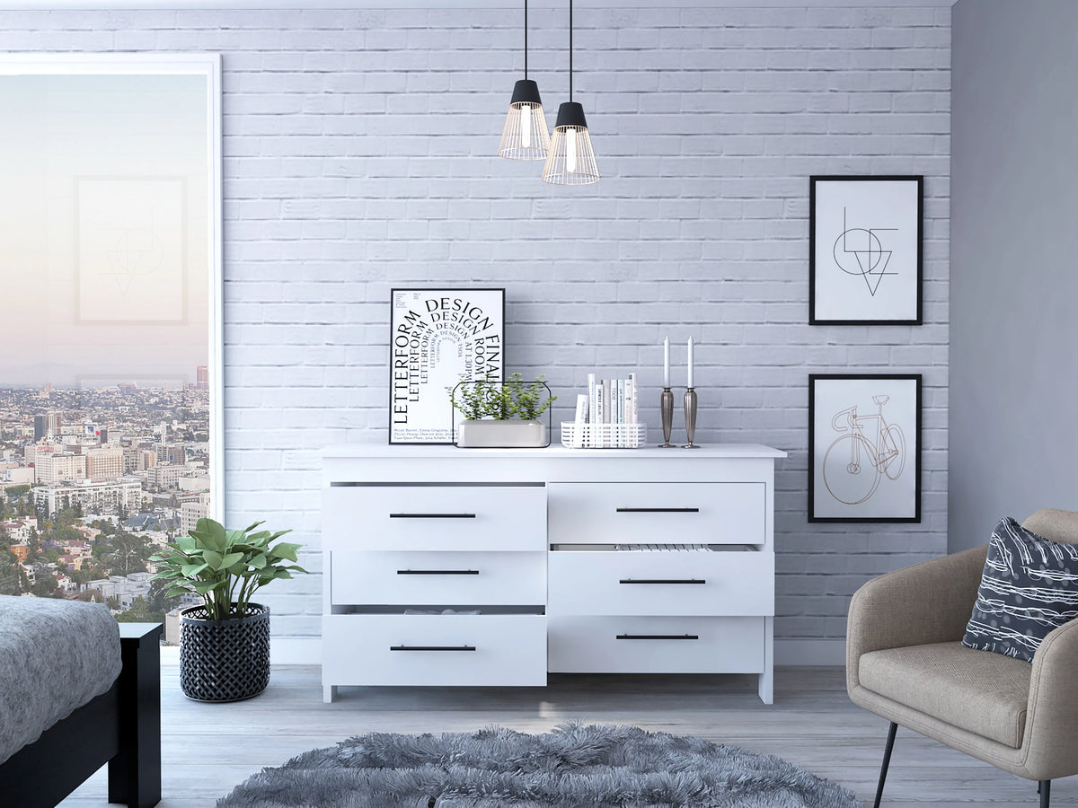 White 6 Drawer Wood Dresser B602308
