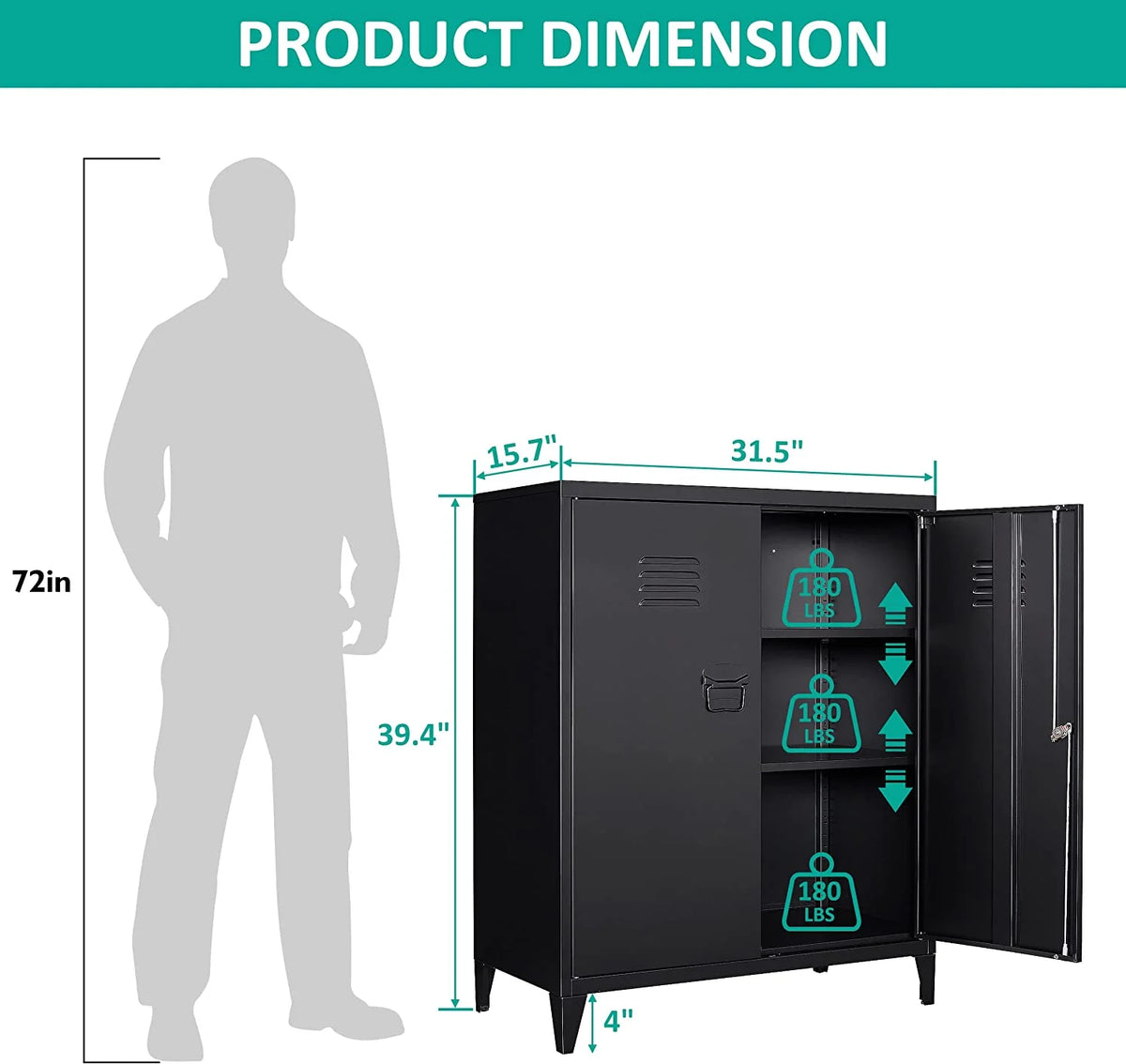 40" Metal Cabinet with Doors and Shelves T2187
