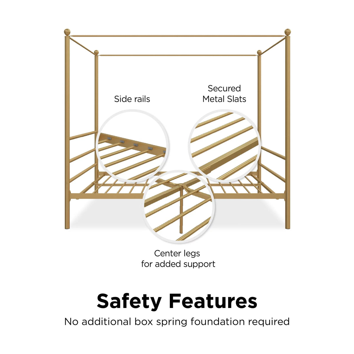 Queen Gold Metal Canopy Bed B131426