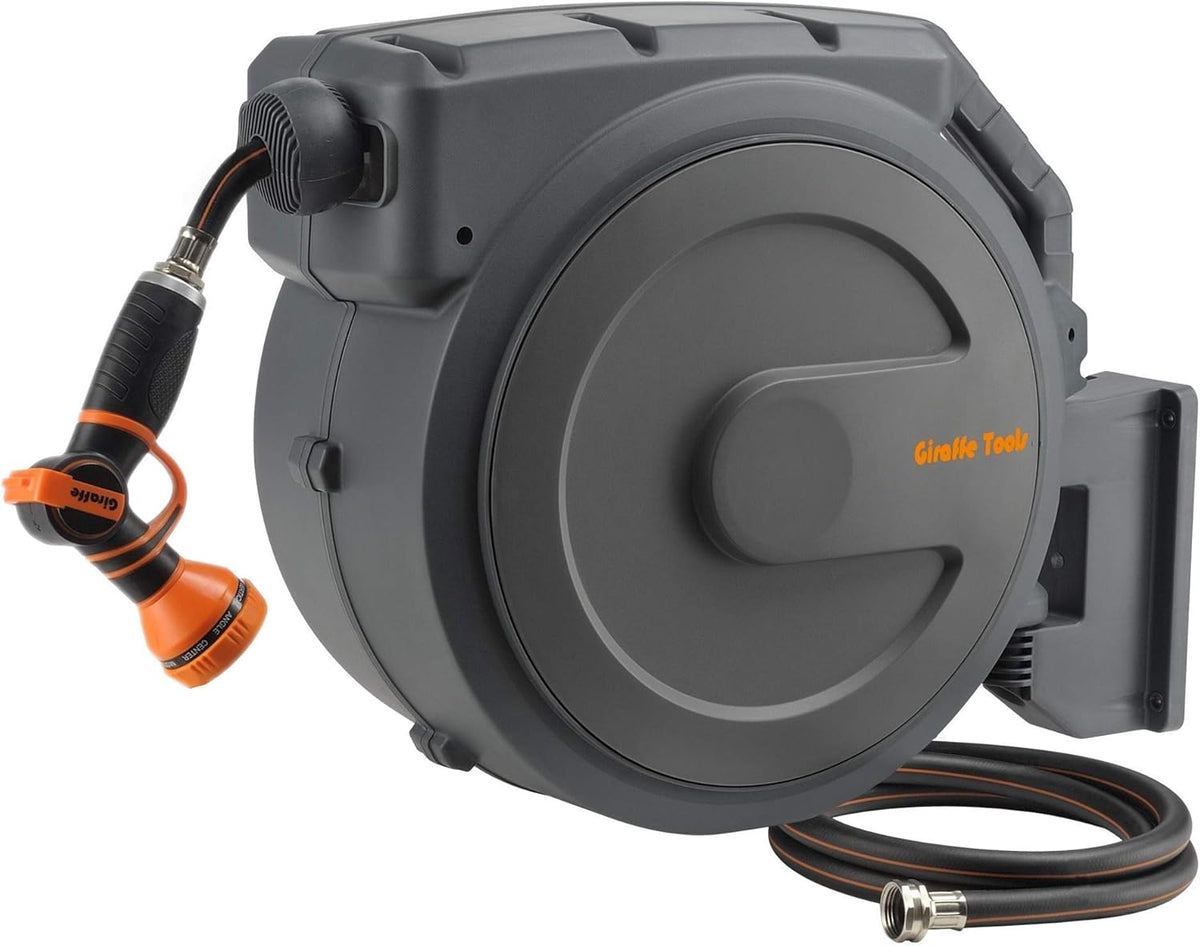 Retractable Wall Mounted Garden Hose Reel 5/8 inch x 90 ft Heavy Duty Light Grey U140