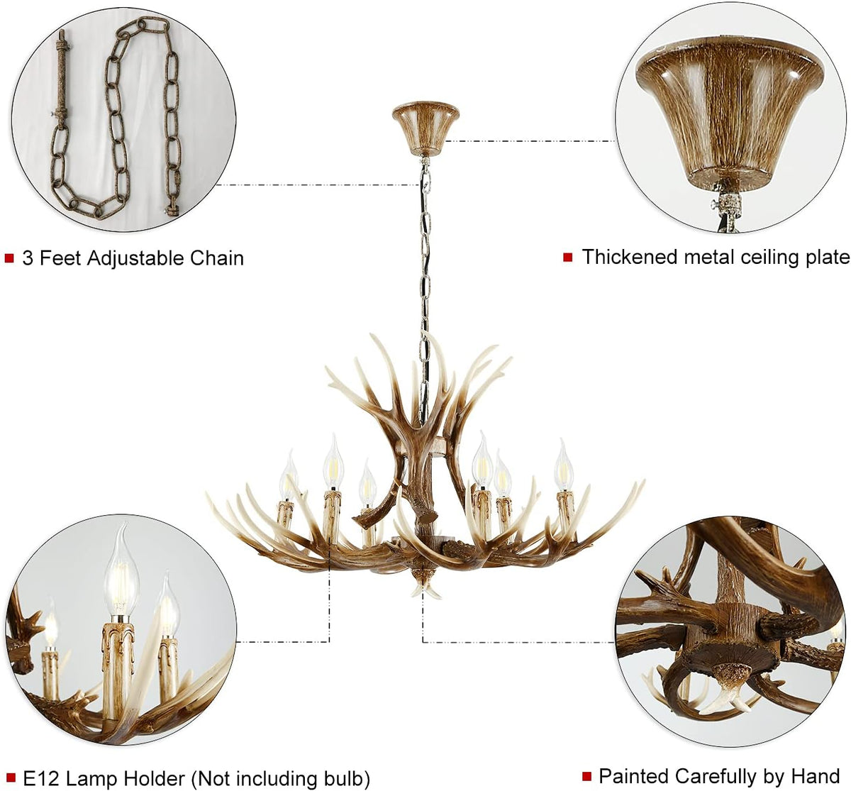 Resin Antler Chandelier Pendant Light, 9 Antlers + 6 Lights R3272
