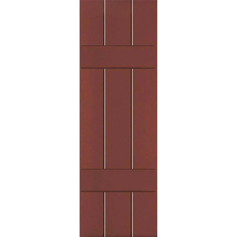 12 in. x 33 in. Real Wood Pine Board and Batten Shutters Pair Country Redwood F7617