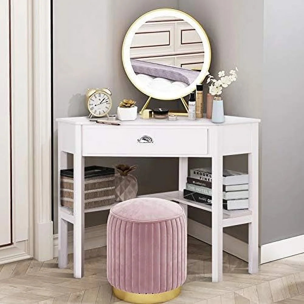 White Corner Desk with Drawer & Shelf J7786