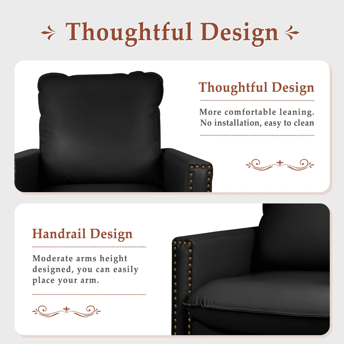 Black Faux Leather Swivel Accent Chair with Cushion P784307