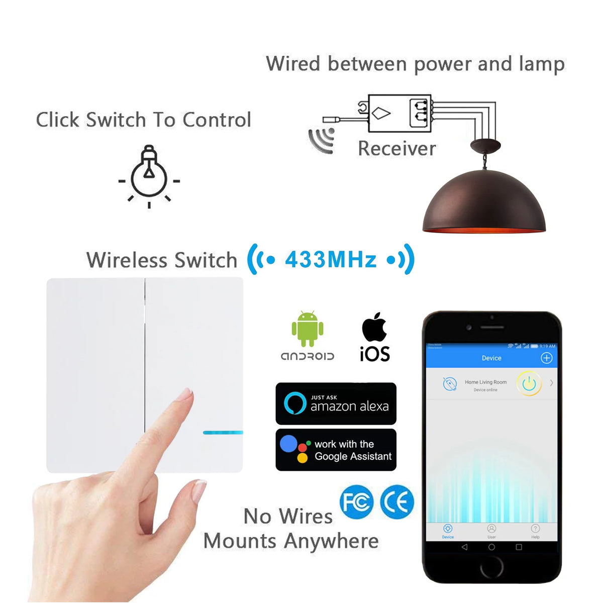 WiFi Wall Switch with 4x WIFI Receiver M567