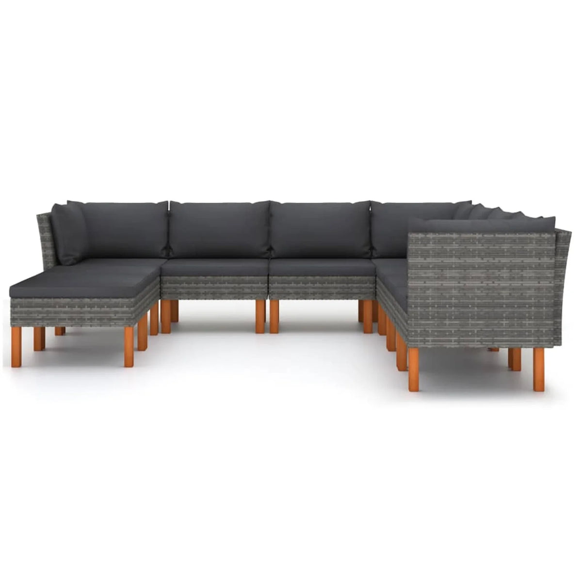 Set of 9 Gray Poly Rattan Patio Conversation Sofa Set with Cushion J126611