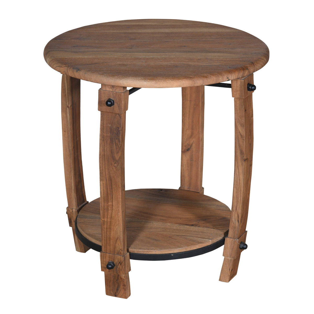 24 inch Round Wooden End Table with Bottom Shelf, Natural Brown M5444