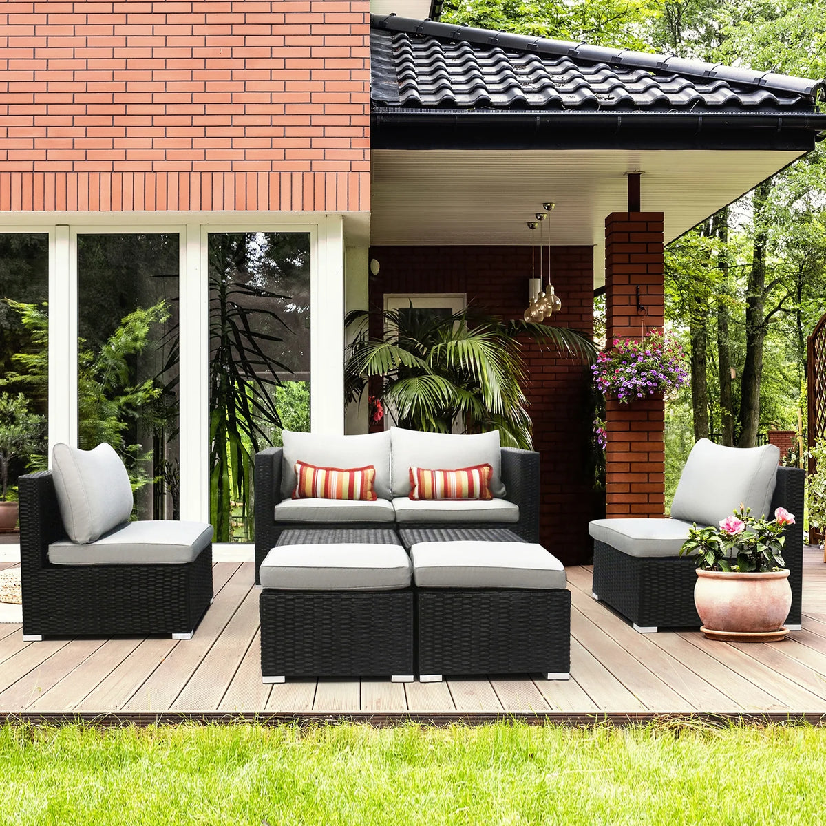 8 PCS Patio Furniture Set Sectional Sofa with Ottoman Coffee Table H6518