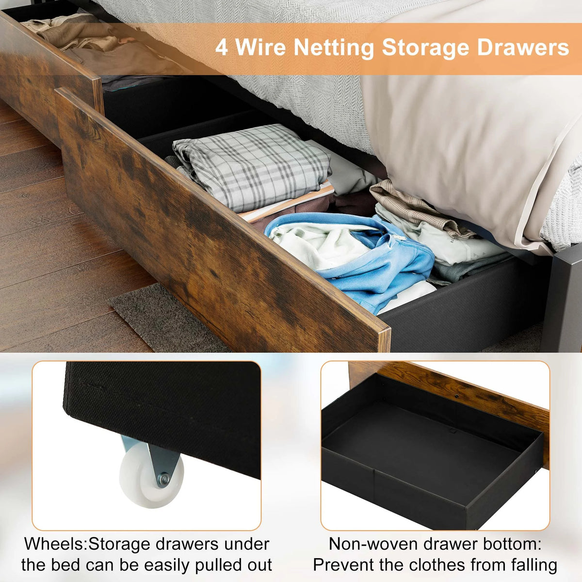 Queen Size Metal Platform Bed Frame with Storage Headboard M1909