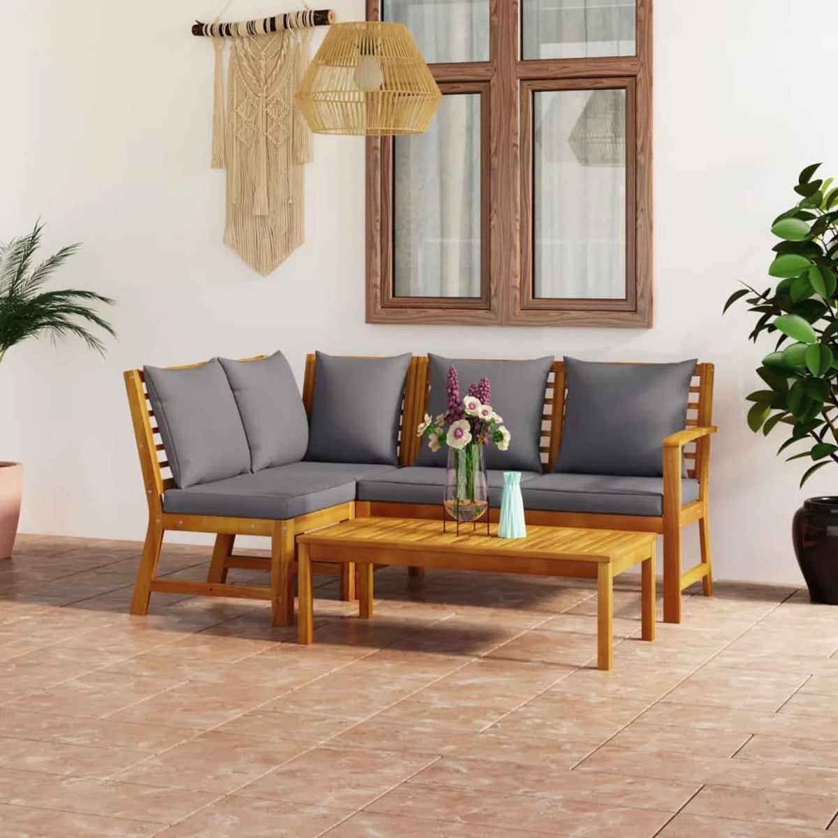 4 Piece Solid Acacia Wood Patio Set with Cushion P327