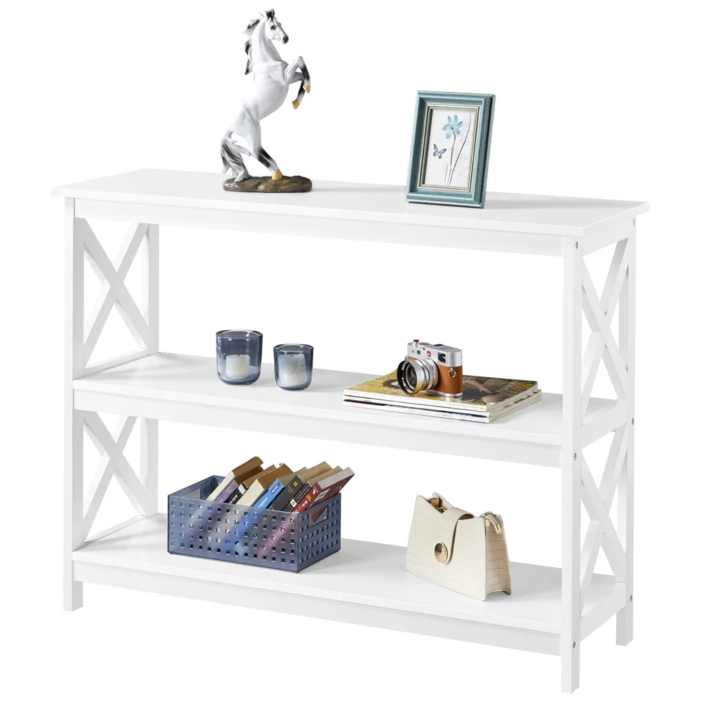 White Console Table with 2 Open Shelves N36469