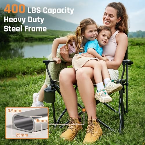 Oversized Heavy Duty Folding Camping Chair with Cup Holder Green I520691