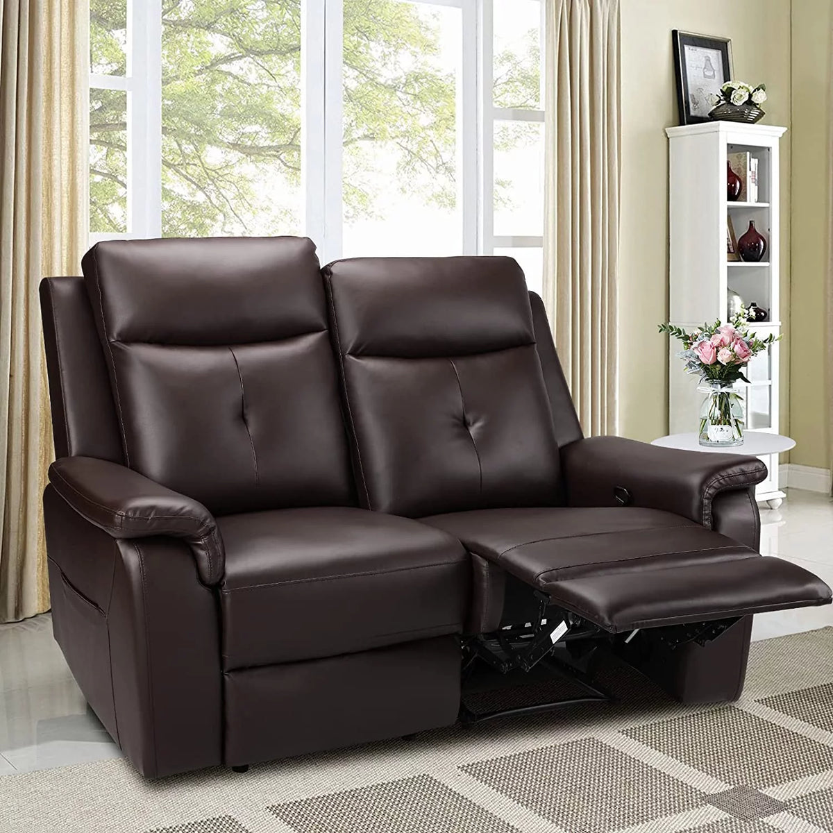 Brown PU Leather Reclining Sofa with Massage & Heating J905678