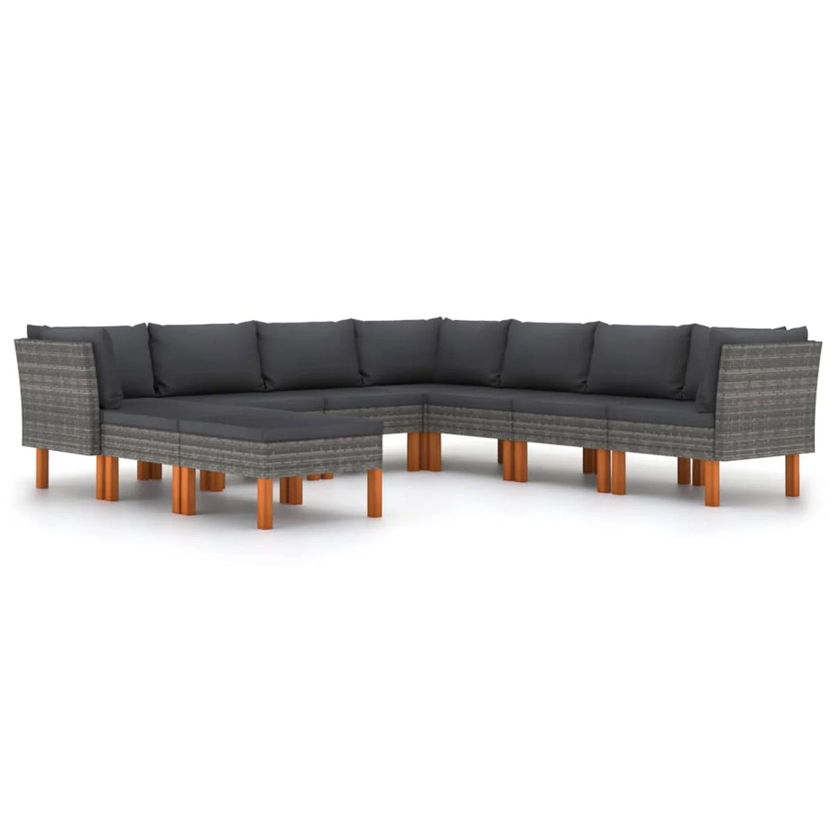 Set of 9 Gray Poly Rattan Patio Conversation Sofa Set with Cushion J126611