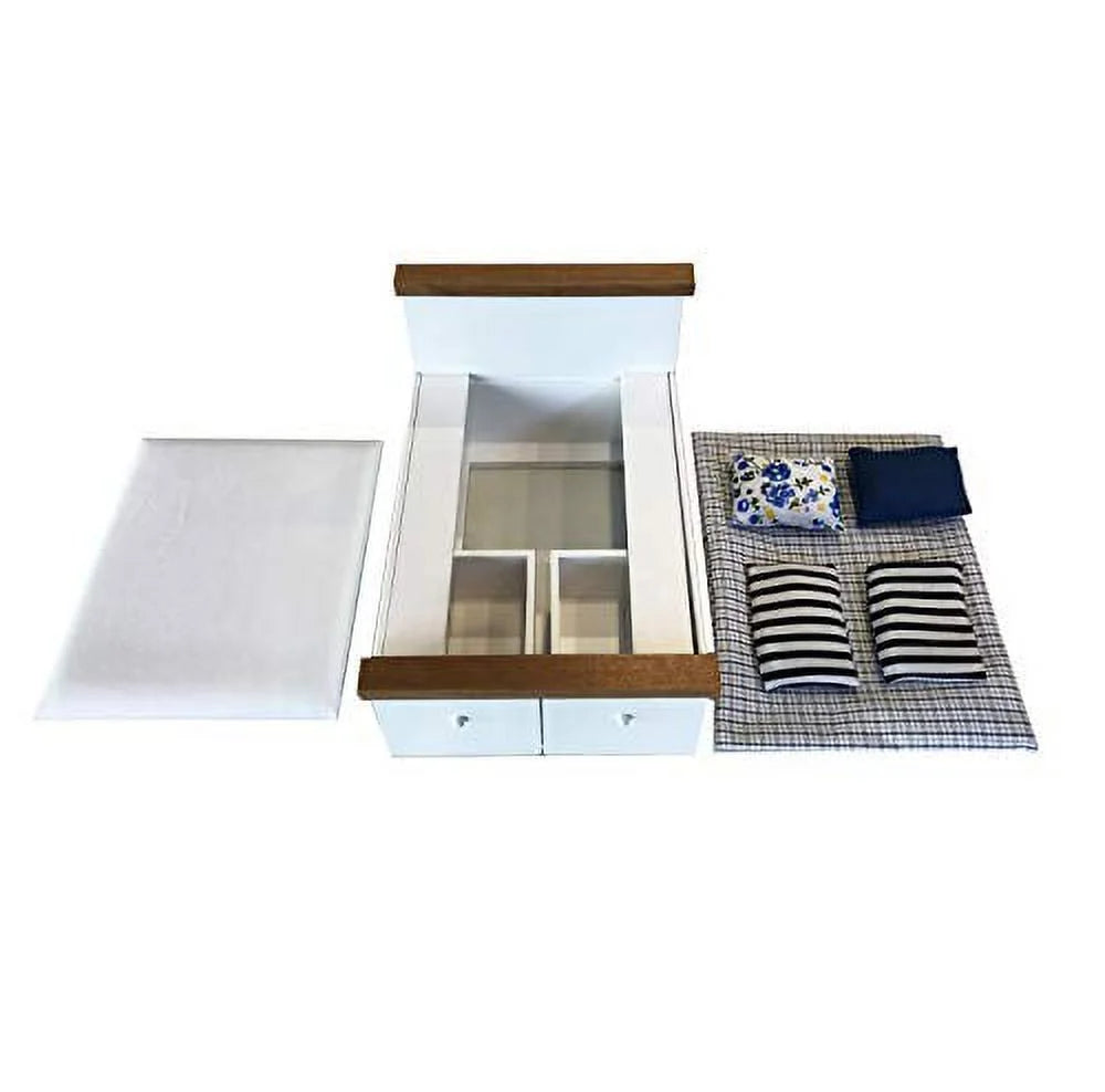 Wooden Dollhouse Queen Bed with Bedding and Drawers 1/12 Scale C1107