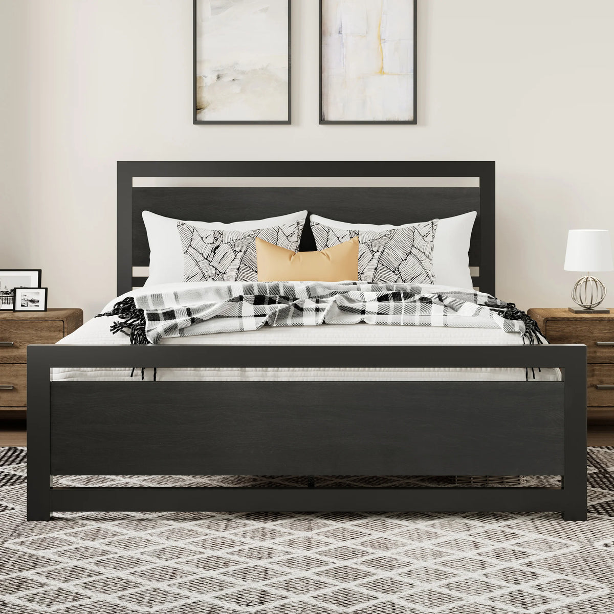 Queen Size Metal Platform Bed Frame with Headboard & Footboard H177681