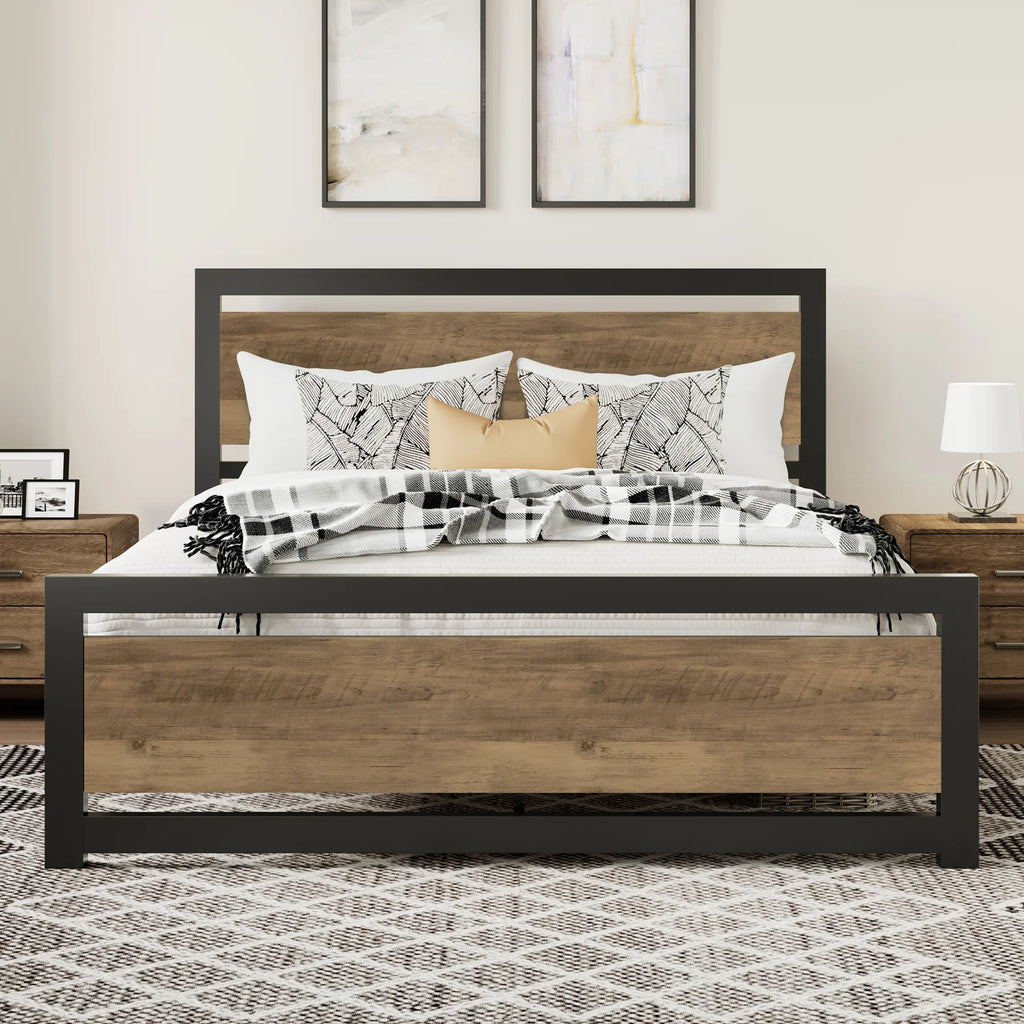 Queen Size Metal Platform Bed Frame with Headboard & Footboard H177681