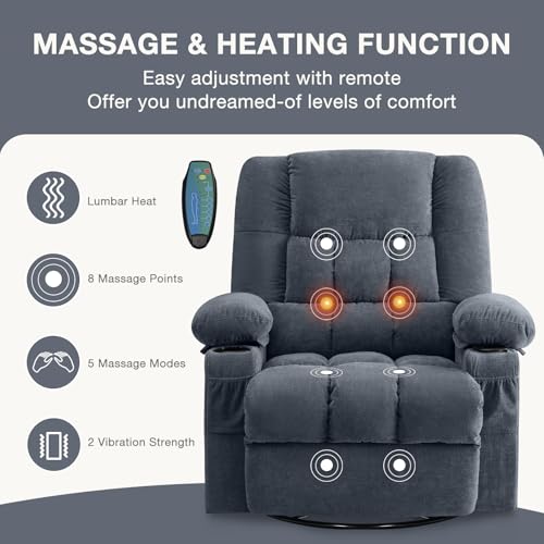 Massage Swivel Rocker Recliner Chair with Heat and Side Pocket Y88945