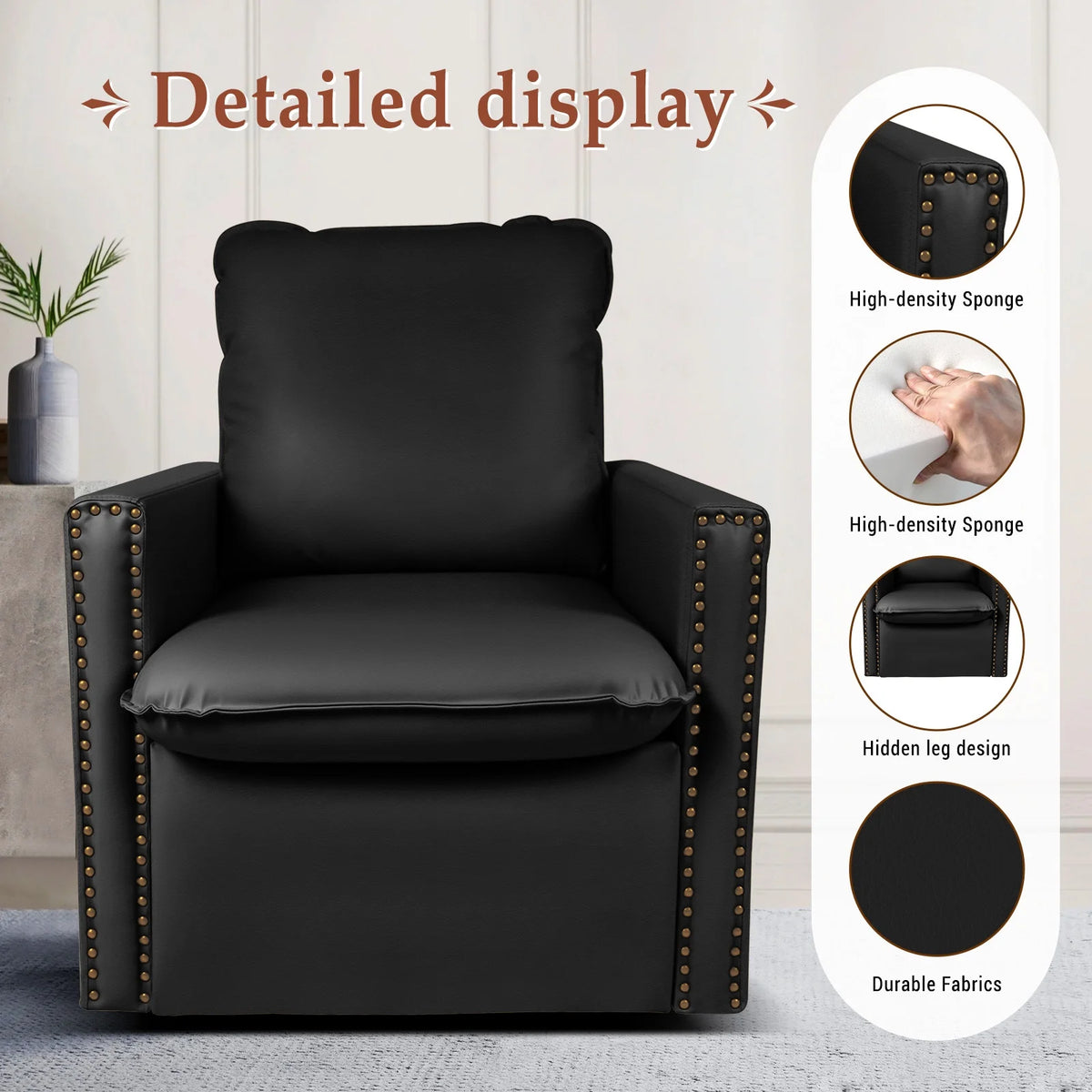 Black Faux Leather Swivel Accent Chair with Cushion P784307