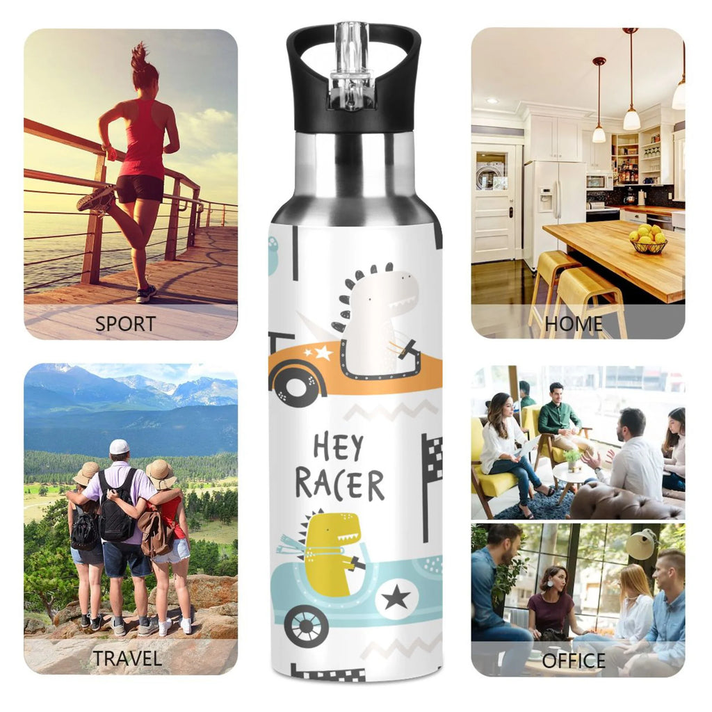 Stainless Steel Insulated Thermos Vacuum Flask Water Bottle with Straw Lid T724067