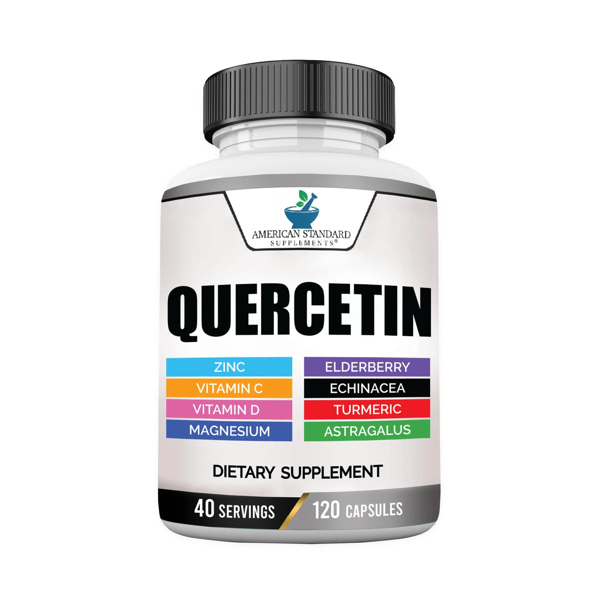 Quercetin 1000mg with Zinc Vitamin C Vitamin D3 Magnesium Elderberry Echinacea Turmeric Astragalus 120 Capsules K4430