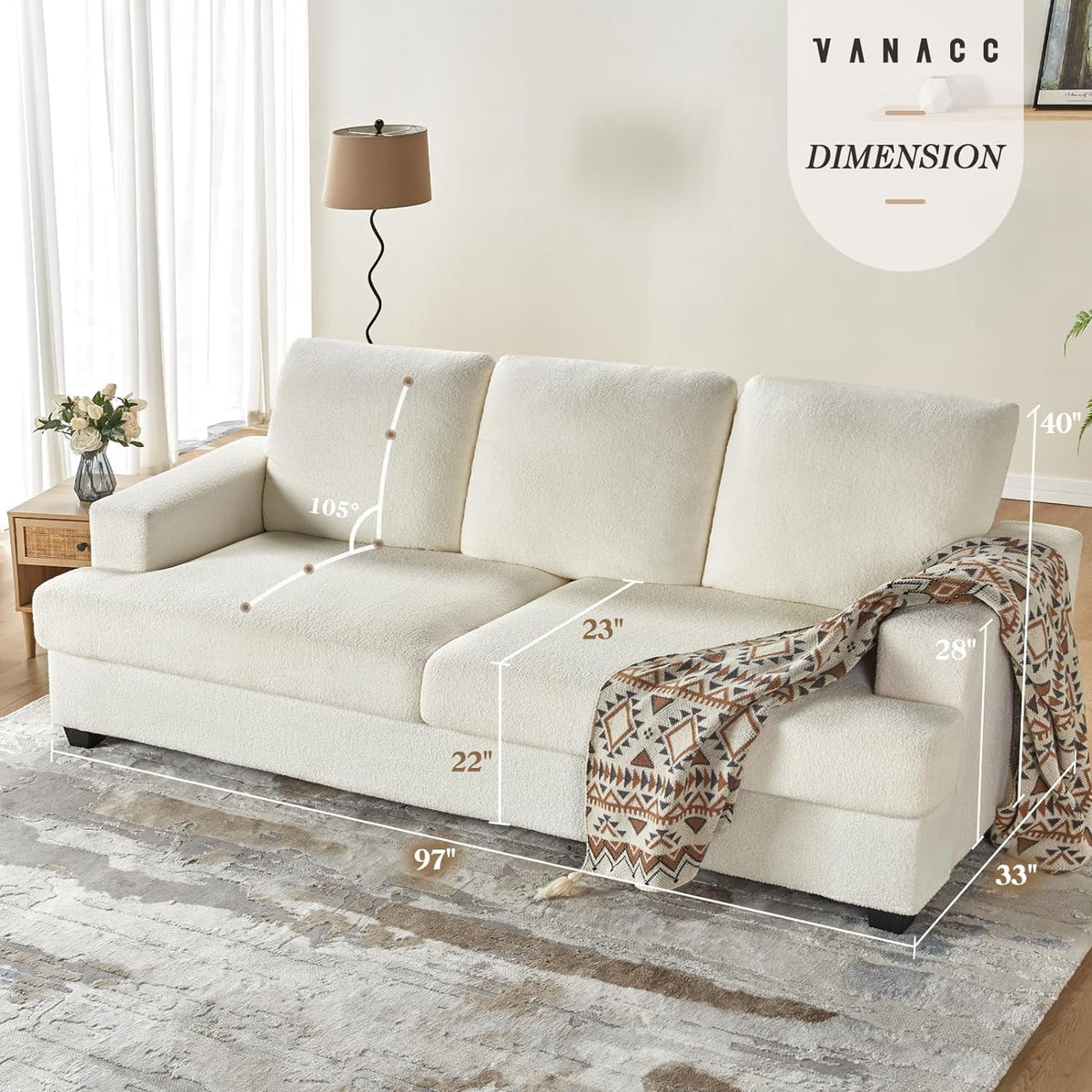 Beige Chenille 3 Seater Sofa N851435