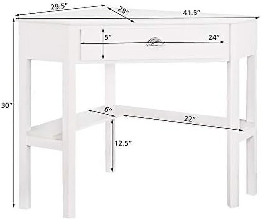 White Corner Desk with Drawer & Shelf J7786