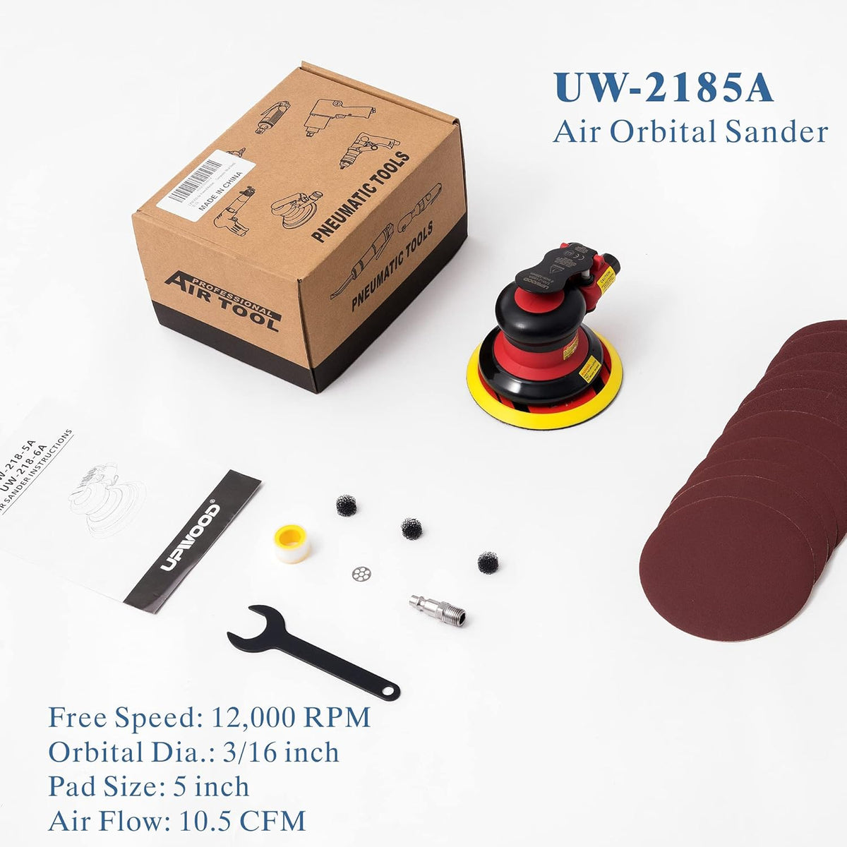 5 inch Air Random Orbital Sander, Dual Action Pneumatic Palm Sander, Pack of 2 U40056